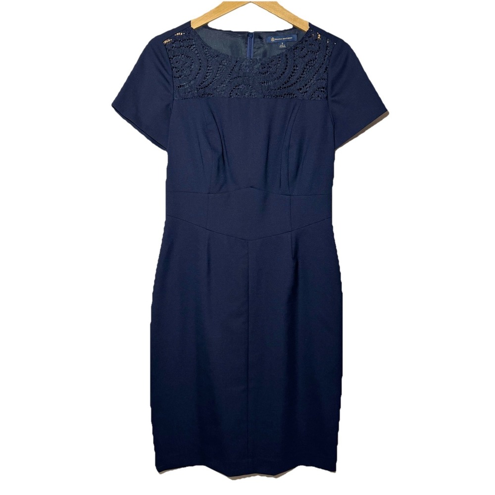 Brooks Brothers Women's 6 Navy Blue Midi Sheath Dress Wool Blend Business Preppy